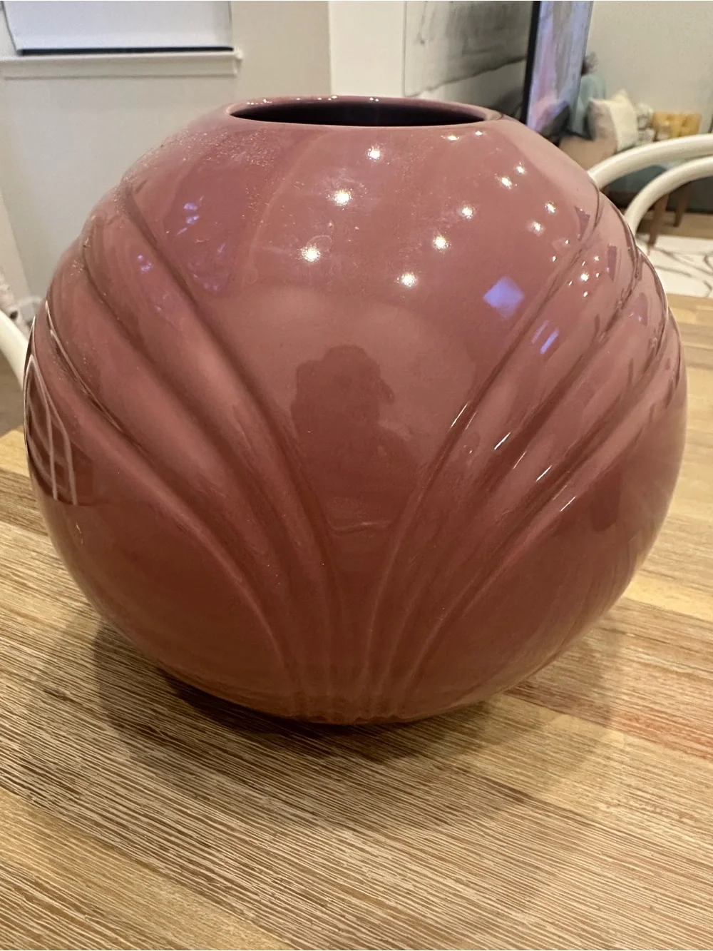 Vintage Royal Haeger Art Deco Fan Embossed Rose Dusty Mauve Oval Globe Vase 8